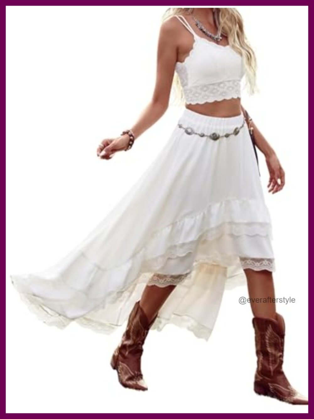 Asymmetrical High Low Ruffle Lace Boho Maxi Skirt Pull On